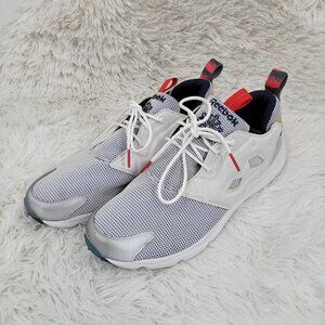 Reebok Men's White and Red Lightweight Mesh Sneakers